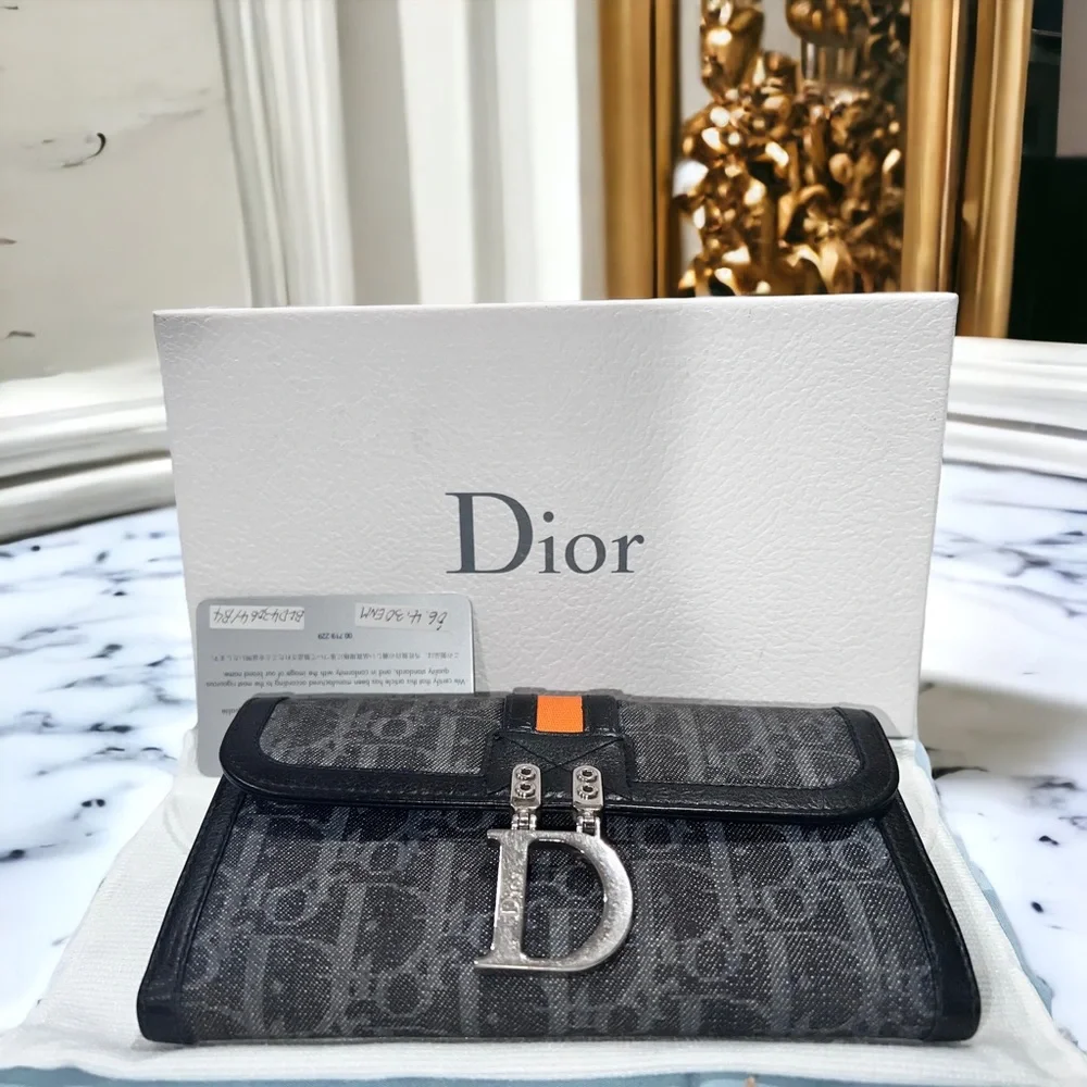Authentic Vintage Christian Dior Canvas with Leather trim Continental Wallet